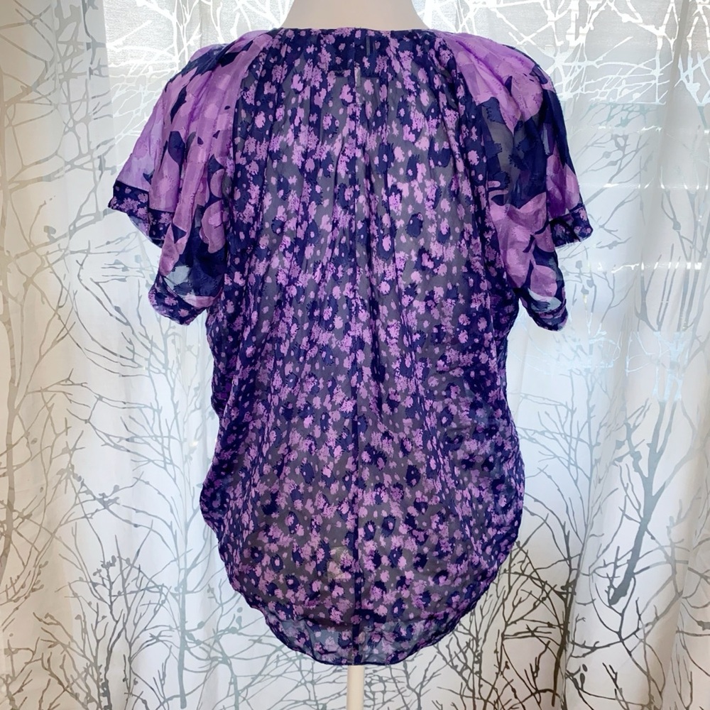 3.1 PHILLIP LIM BLUE PURPLE FLORAL PRINT v-neck ZIP UP SILK BLOUSE TOP - Picture 6 of 9